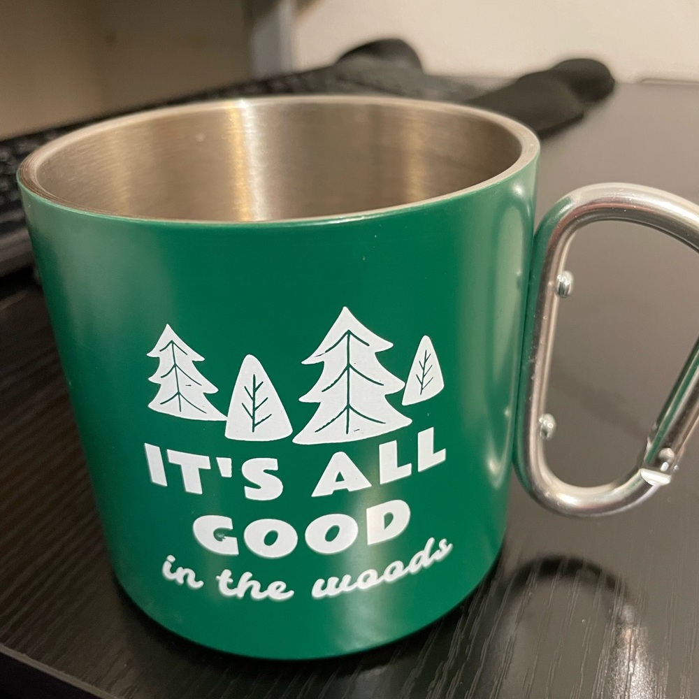 Green Camping Mug with Carabiner Handle